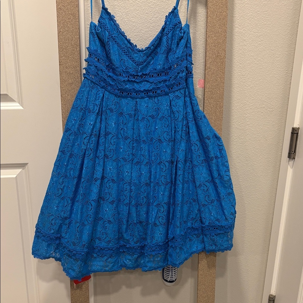 NSR Blue Lace Midi Dress